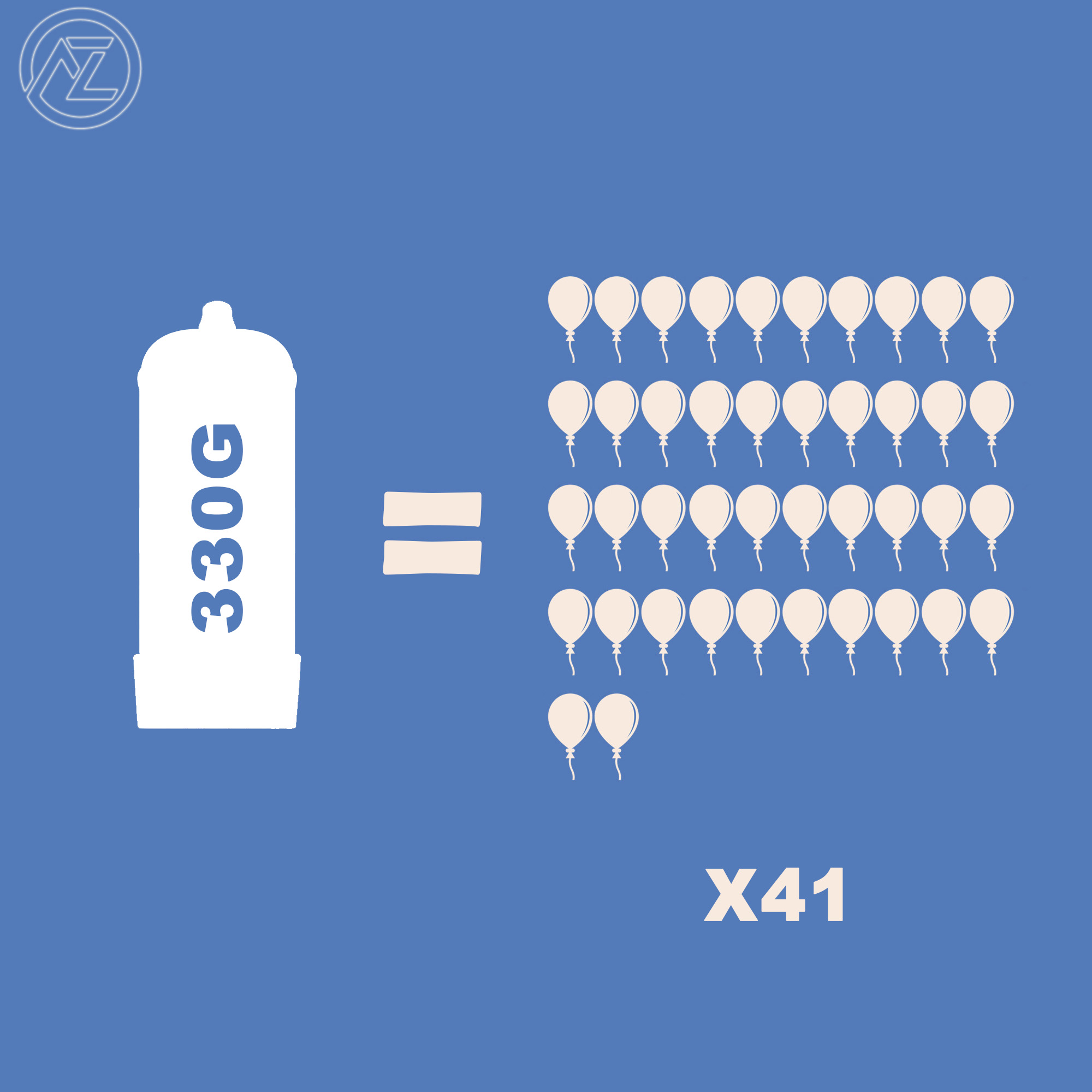 1 330g mini tank=41 latex balloons